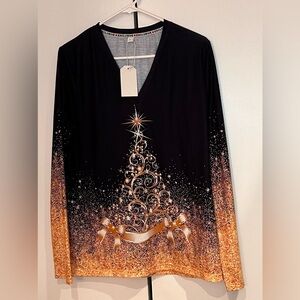 Elegant Black and Gold Christmas Tree Blouse